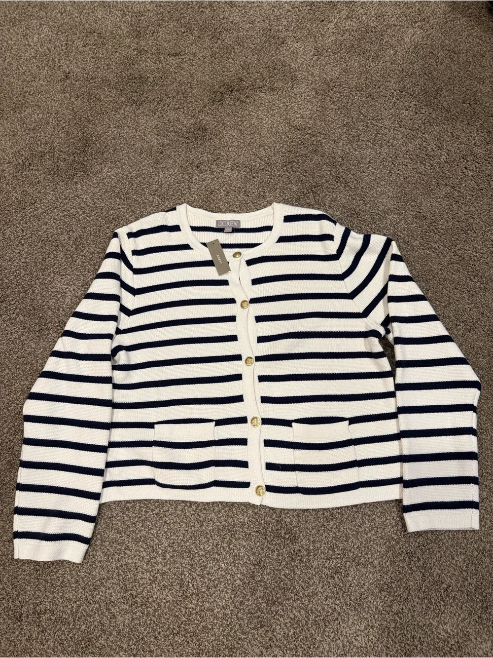 J. Crew Navy Stripe Cotton Cardigan - Cream & Navy